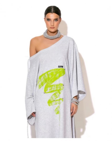 Long Sweatshirt Dress With Print And Stones