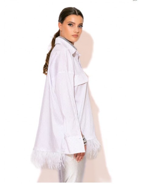 Rhinestone Poplin Shirt With Feathers