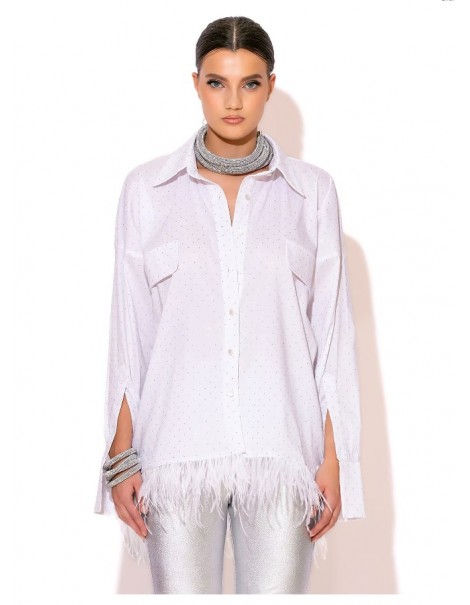 Rhinestone Poplin Shirt With Feathers