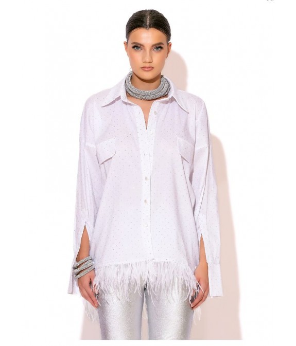 Rhinestone Poplin Shirt With Feathers