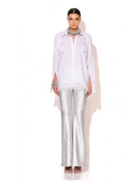 Rhinestone Poplin Shirt With Feathers