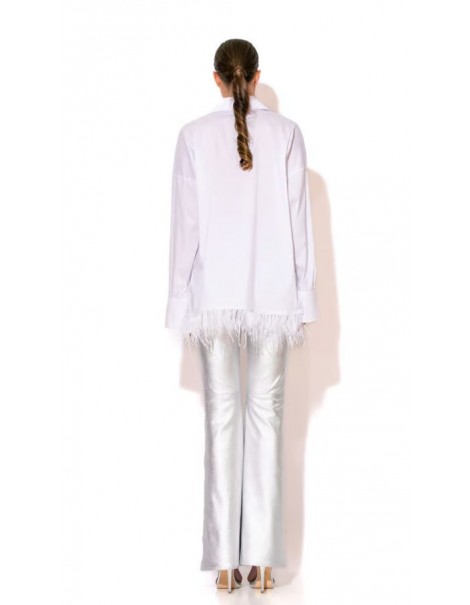 Rhinestone Poplin Shirt With Feathers