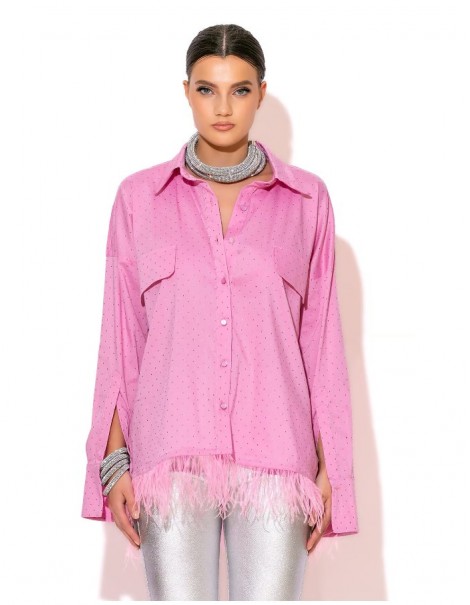 Rhinestone Poplin Shirt With Feathers