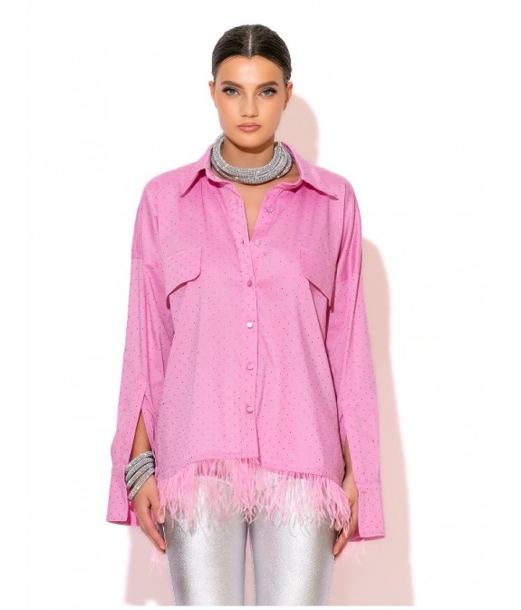 Rhinestone Poplin Shirt With Feathers