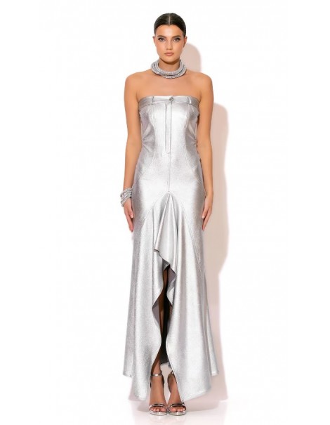 Maxi Strapless Mermaid Dress In Foil Denim