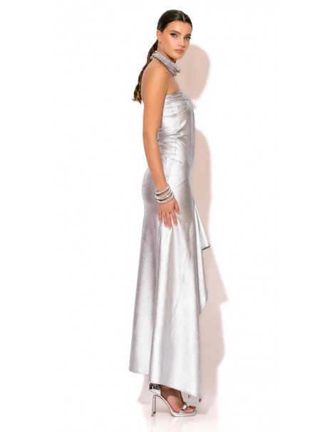 Maxi Strapless Mermaid Dress In Foil Denim