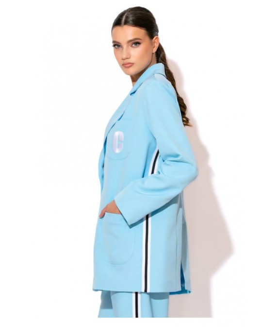 Crepe Jacket With Stripe And Embroidery