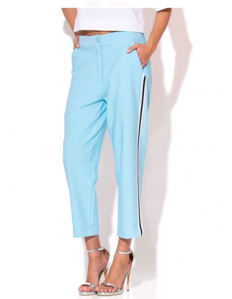 Crepe Wide Leg Pants With Stripe