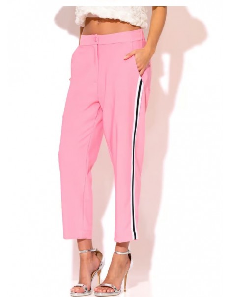 Crepe Wide Leg Pants With Stripe