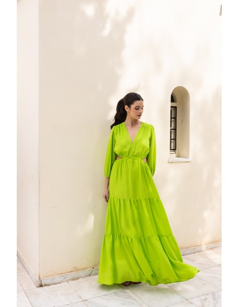 Dress with frills and opening at the waist - Green