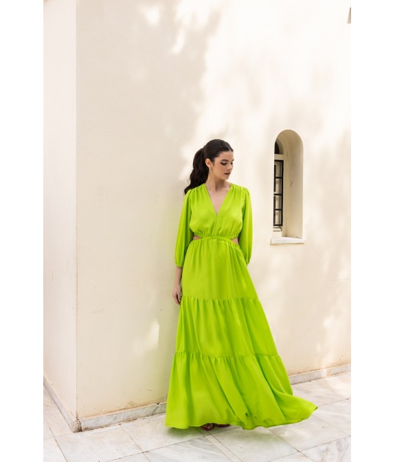 Dress with frills and opening at the waist - Green