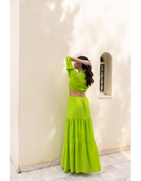 Dress with frills and opening at the waist - Green