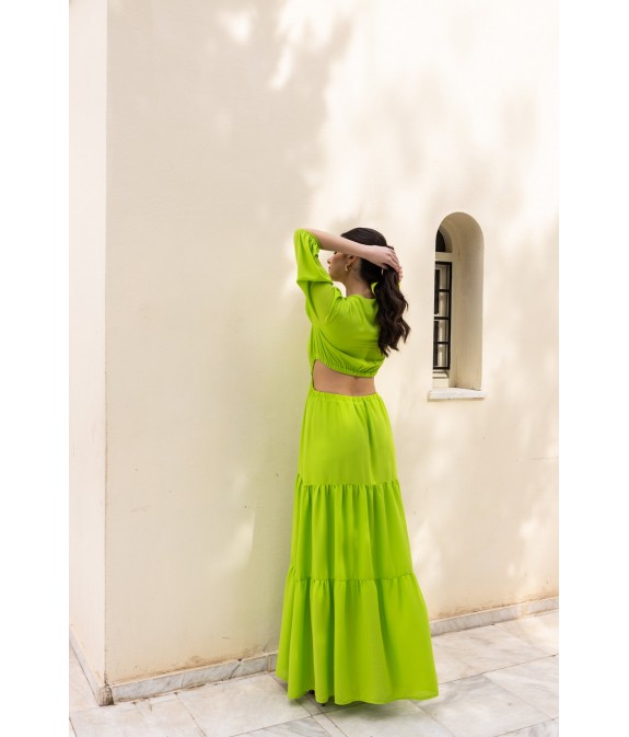 Dress with frills and opening at the waist - Green