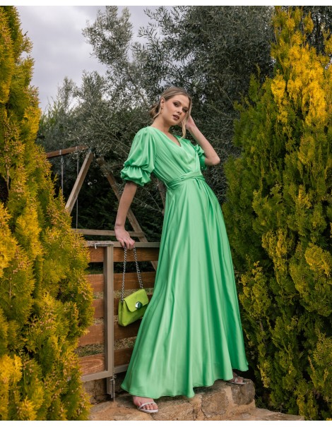 Dress with elastic on the sleeves green