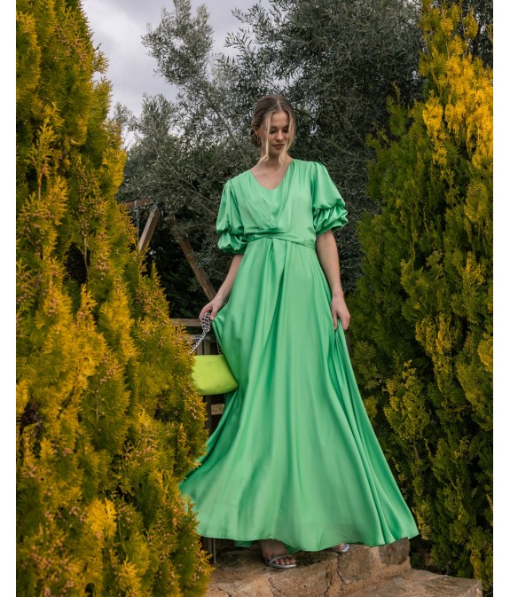 Dress with elastic on the sleeves green