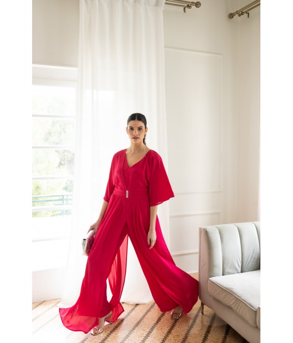 Fuchsia jumpsuit with opening and belt