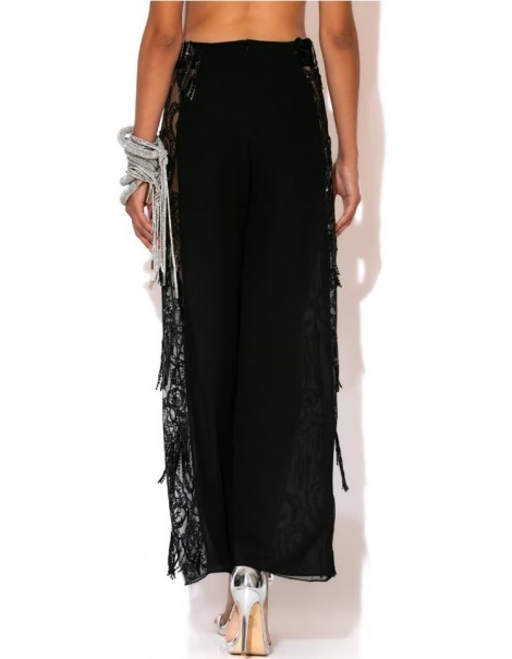 Sequin georgette pants with side fringes