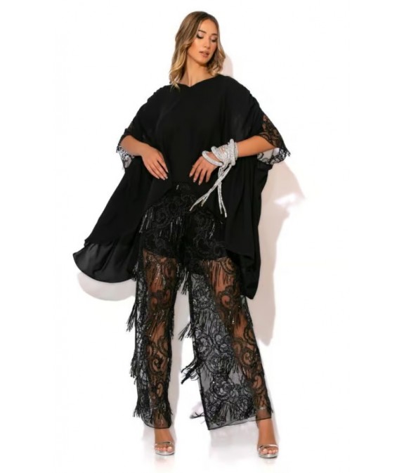 Black sequin pants with fringes