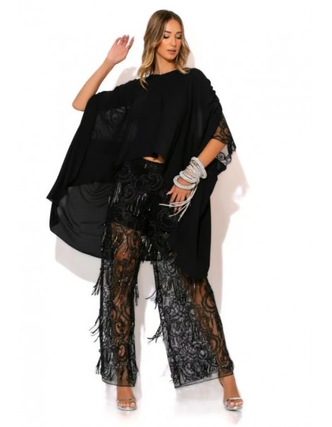 Black sequin pants with fringes