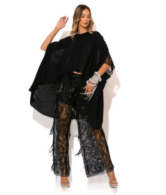 Black sequin pants with fringes