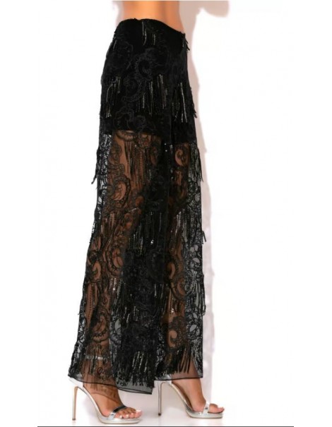 Black sequin pants with fringes