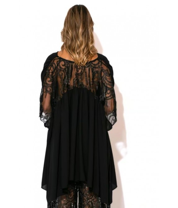 Sequin georgette blouse with fringes on the shoulders