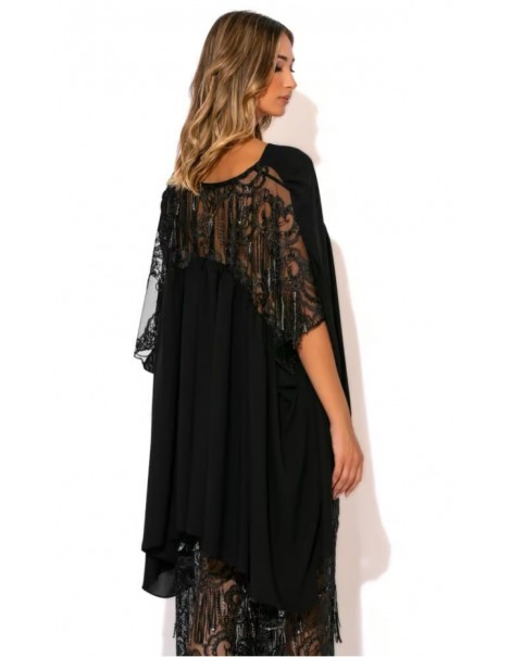 Sequin georgette blouse with fringes on the shoulders