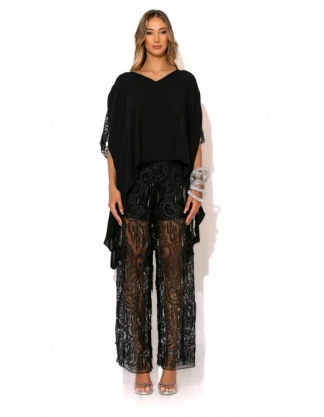 Sequin georgette blouse with fringes on the shoulders