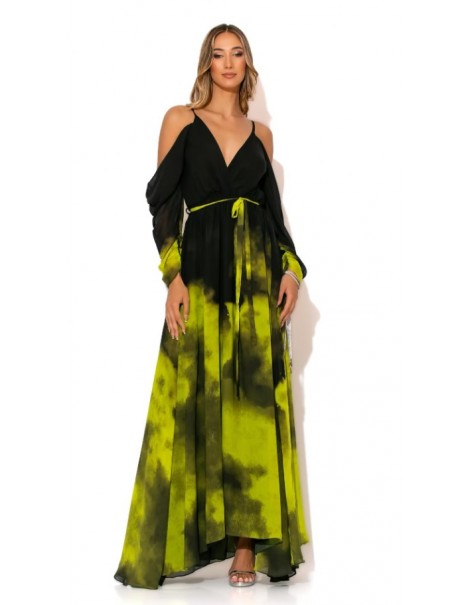 Extra large printed maxi dress with draped sleeves