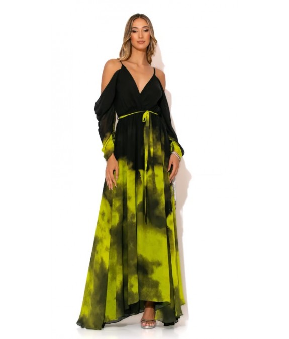 Extra large printed maxi dress with draped sleeves