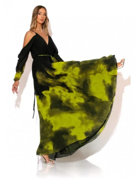 Extra large printed maxi dress with draped sleeves