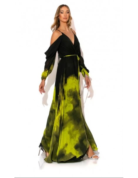 Extra large printed maxi dress with draped sleeves