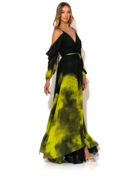 Extra large printed maxi dress with draped sleeves