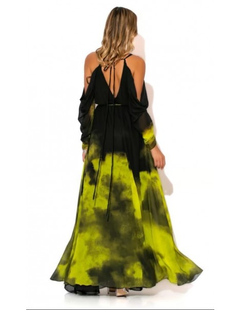 Extra large printed maxi dress with draped sleeves