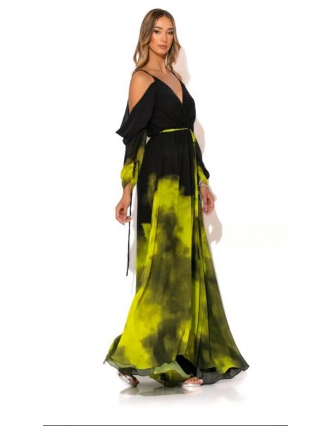 Extra large printed maxi dress with draped sleeves