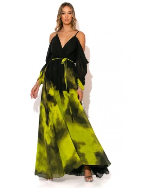 Extra large printed maxi dress with draped sleeves