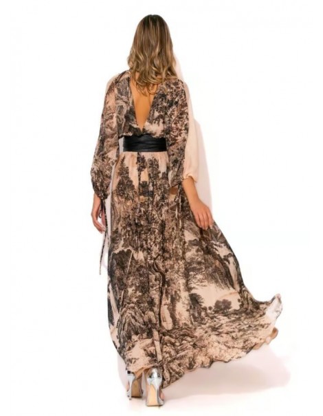 Printed Long dress with belt