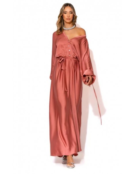 Long satin jumpsuit with rhinestone buttons