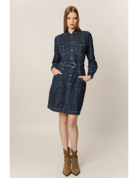 Anna Fitted Denim Mini Dress - Μπλέ Σκούρο