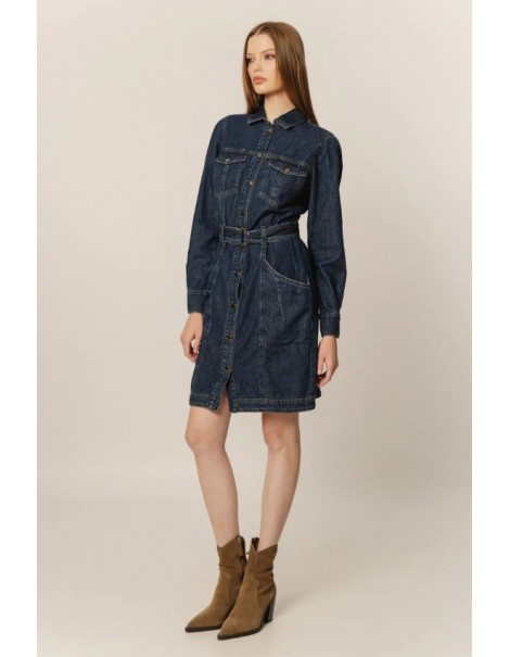 Anna Fitted Denim Mini Dress - Μπλέ Σκούρο