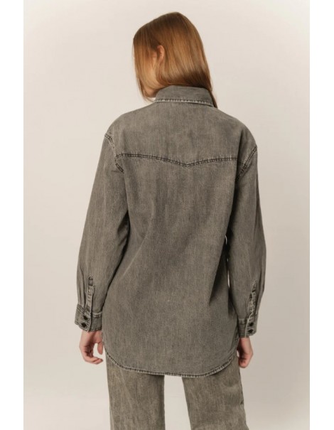 Jena Women's Gray Wide Line Denim Shirt