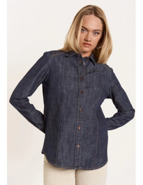 Carmina Women's Mid-Rise Denim Shirt with Back Logo