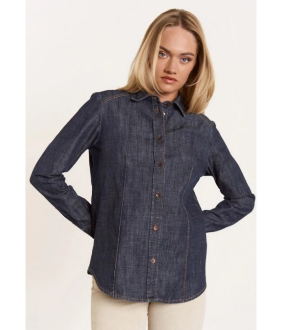 Carmina Women's Mid-Rise Denim Shirt with Back Logo