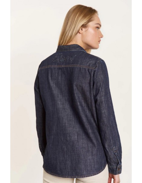 Carmina Women's Mid-Rise Denim Shirt with Back Logo