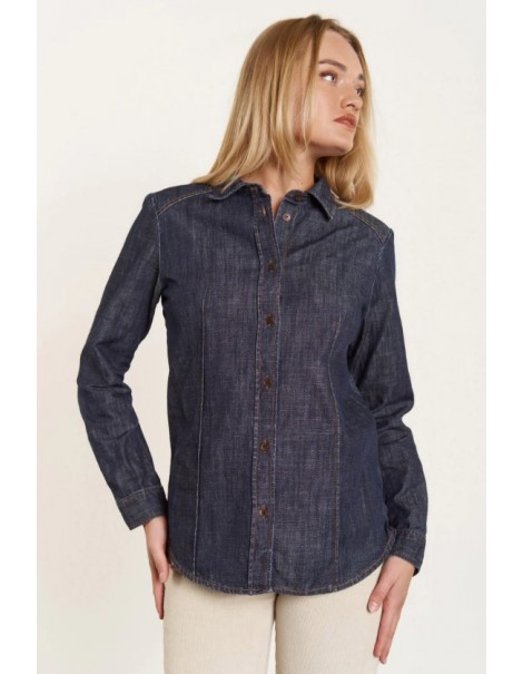 Carmina Women's Mid-Rise Denim Shirt with Back Logo