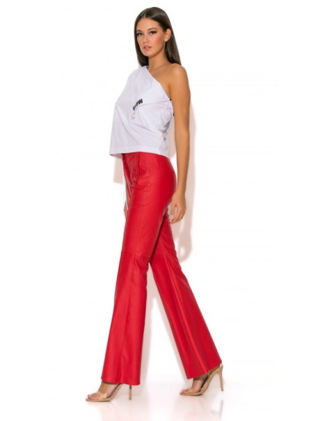 High-waisted Bell-bottomed Leather Pants