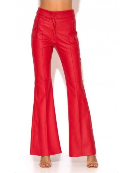 High-waisted Bell-bottomed Leather Pants