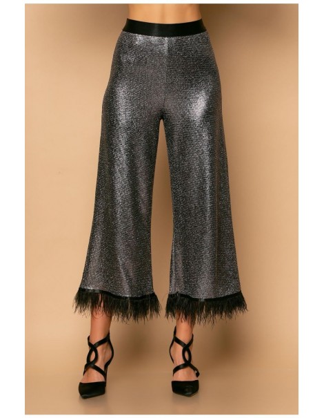 CROPPED LUREX PANTS SILVER WITH TREES