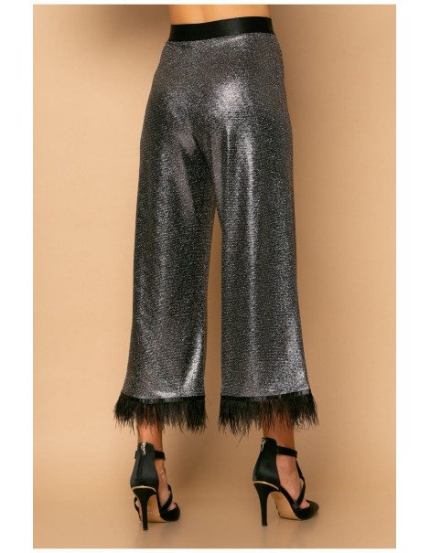 CROPPED LUREX PANTS SILVER WITH TREES